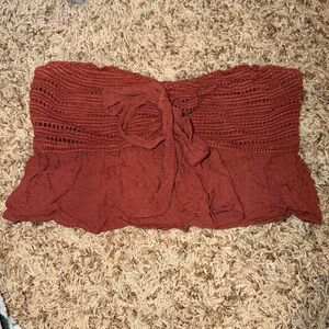 American Eagle Outfitters Rust Red Strapless Crochet Tie-Front Tube Top